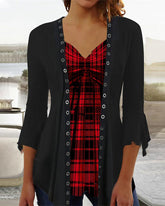 Blus med rutig panel och utsvängda ärmar